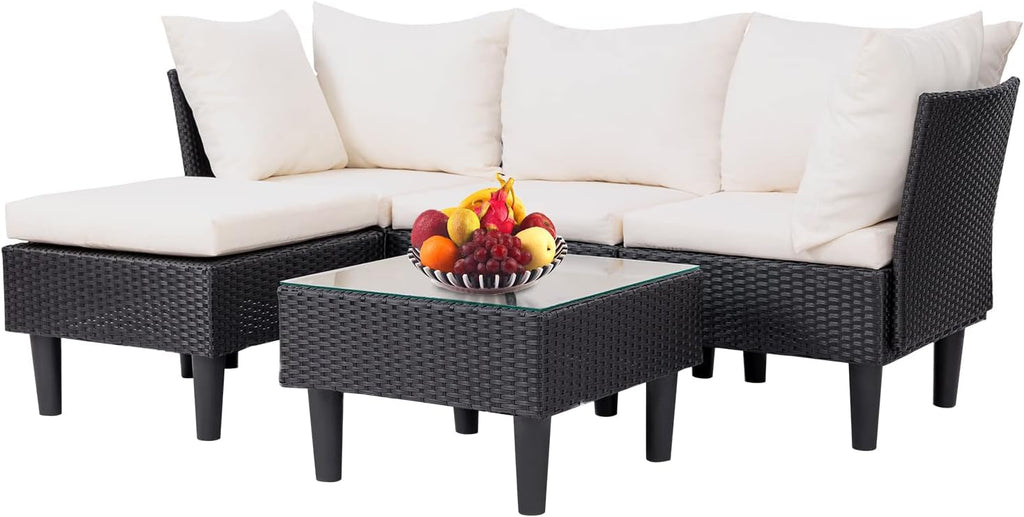Outdoor Sectional Rattan Chair Wicker Conversation Set Sofas, 5-Piece, Khaki A106-B0B976HF74