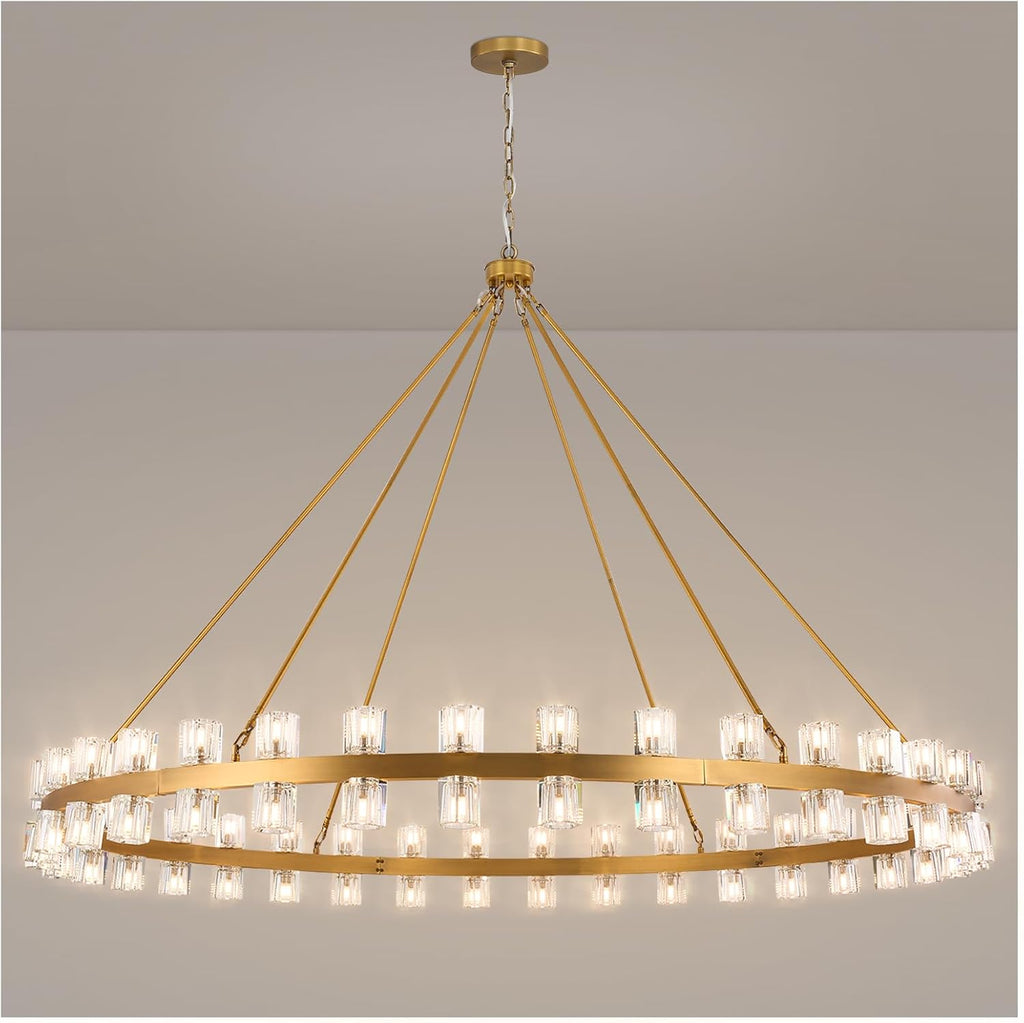 70 Inch Gold Wagon Wheel Chandelier with Crystal Shade, 72 Lights, Modern Farmhouse Style, Ideal for Dining Room, Kitchen, Entryways A117-B0DGDK4QSH