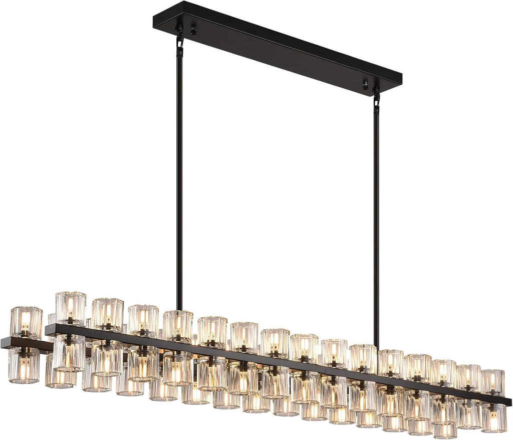 Modern Crystal Chandeliers L54in Large Black Rectangle Chandelier, K9 Crystal Pendant Lights Kitchen Island,Chandeliers for Dining Room, For Over the Dining Table,Kitchen Island,(60xG4 Bulbs Included) A117-B0F6V487GZ