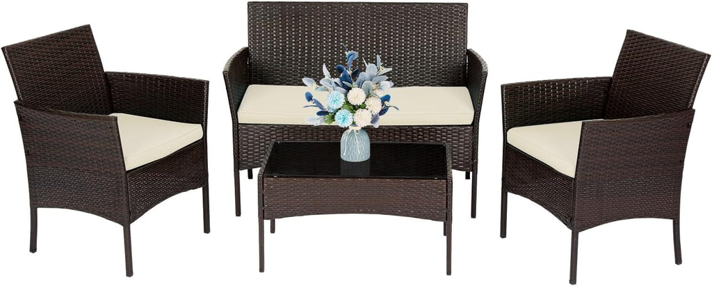 Patio Furniture Set 4 Pieces Outdoor Rattan Chair Wicker Sofa Garden Conversation Bistro Sets for Yard (Brown) A106-B08GF8HC5H