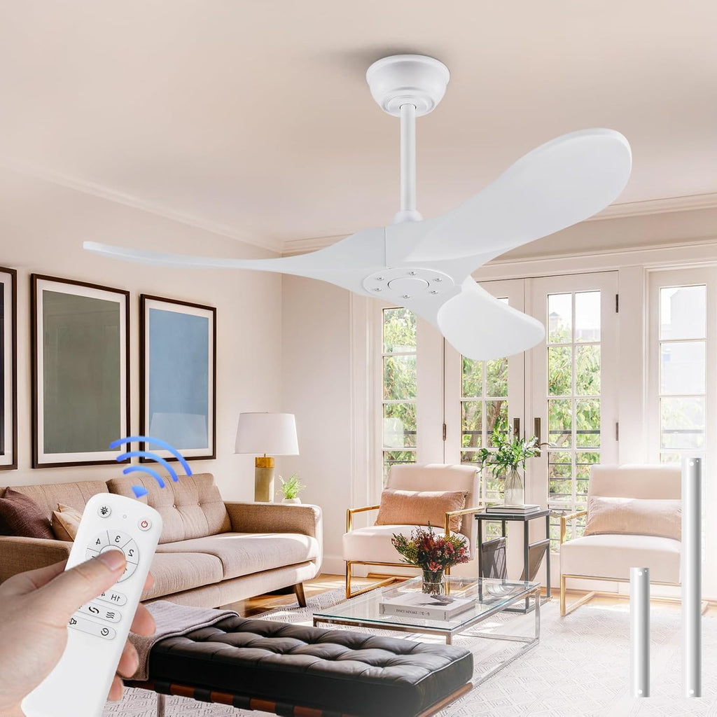 42 Inch Solid Wood Ceiling Fan with Remote,White Ceiling Fan no Light,6 Speeds,Noiseless,Reversible DC Motor,Modern Ceiling Fans without Lights for Outdoor Indoor Bedroom Farmhouse,Patios A101-B0DFTMQX4F