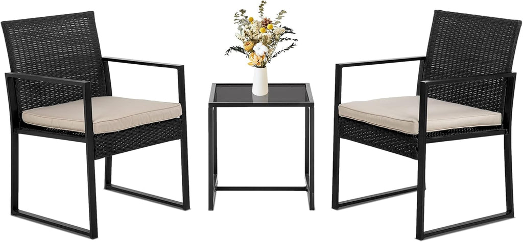 Outdoor 3 Piece Bistro Set Wicker Rocking Chair Rattan Conversation Sets Patio Furniture For Backyard Porch Poolside Lawn A106-B07333F2GF
