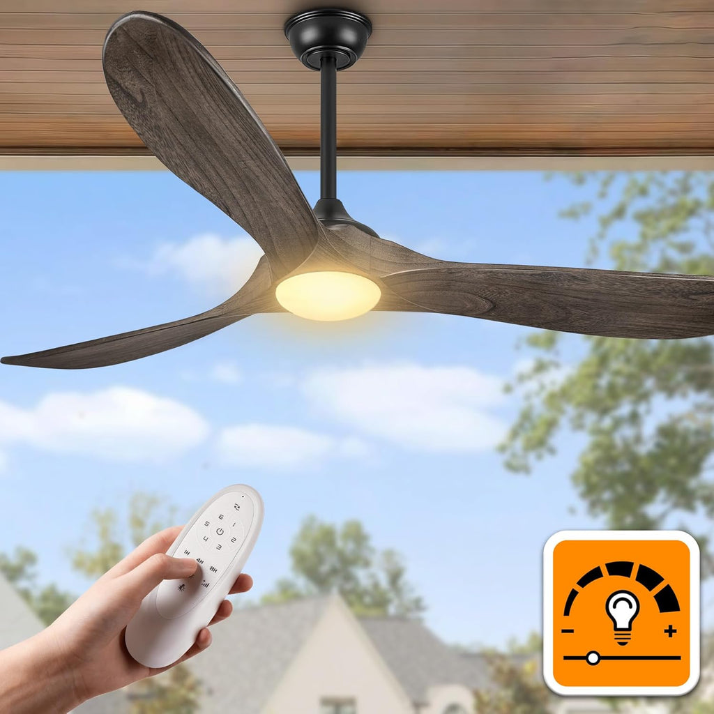 52 Inch Farmhouse Rustic Ceiling Fans with Lights, Dimmable Solid Wood Outdoor Ceiling Fan with Light and Remote Control 3 Blades Propeller Ceiling Fans for Patios Indoor Bedroom, Deep Brown A101-B0F93YGG7L