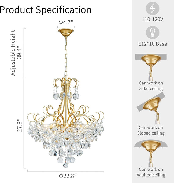 Crystal Chandelier, Modern K9 Crystal Pendant Light for Dining Room, V ...