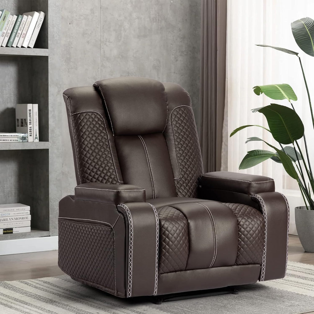 Recliner Chair Set of 1 Theater Seating Breathable Leather Sofa, USB Ports, Suitable Living Room Home Brown A120-B0CT84ZKCW