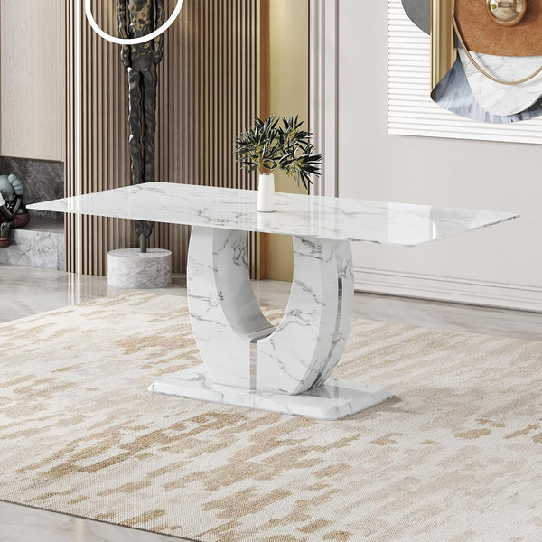 71” Modern Faux Marble Dining Table for 6 - 8, White Rectangle Kitchen ...