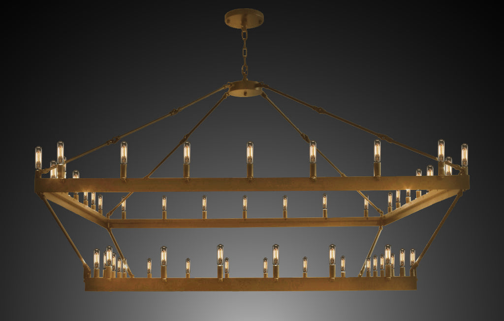 *CLOSEOUT PRICE - LIMITED QUANTITY LEFT* Wrought Iron Vintage Barn Metal Castile Two Tier Square Chandelier Chandeliers Industrial Loft Rustic Lighting W 63" H 60" - CO-CG/3428/52