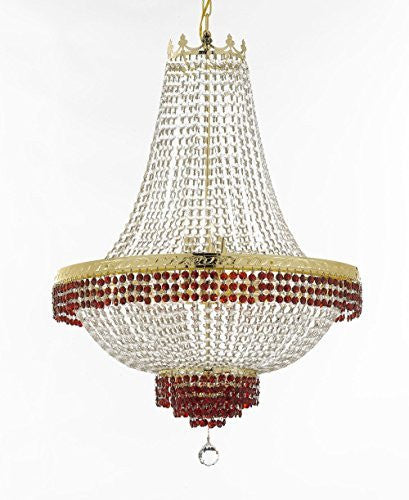 French Empire Crystal Chandelier Chandeliers Lighting Trimmed With Ruby Red Crystal Good For Dining Room Foyer Entryway Family Room And More H36" W30" - A500-B75/Cg/870/14