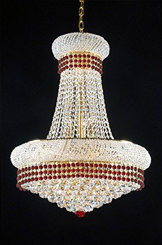 French Empire Crystal Chandelier Chandeliers Lighting Trimmed With Ruby Red Crystal Good For Dining Room Foyer Entryway Family Room And More H32" X W24" - A500-B74/542/15