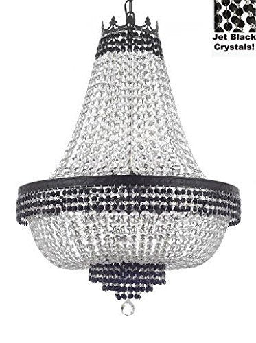 French Empire Crystal Chandelier Chandeliers Lighting Trimmed with Jet Black With Dark Antique Finish! H36" X W30" Good for Dining Room, Foyer, Entryway, Family Room and More! - A500-B79/CB/870/14
