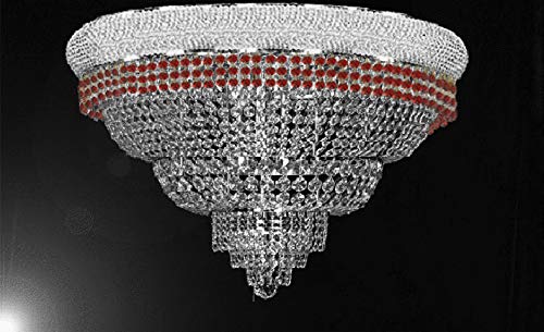Flush French Empire Crystal Chandelier Chandeliers Moroccan Style Lighting Trimmed with Ruby Red Crystal! Good for Dining Room, Foyer, Entryway, Family Room and More! H16" X W30" - A500-FLUSH/B74/CS/448/21