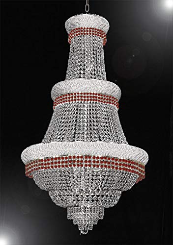 French Empire Crystal Chandelier Chandeliers Moroccan Style Lighting Trimmed with Ruby Red Crystal! Good for Dining Room, Foyer, Entryway, Family Room and More! H50" X W30" - A500-B74/CS/448/21