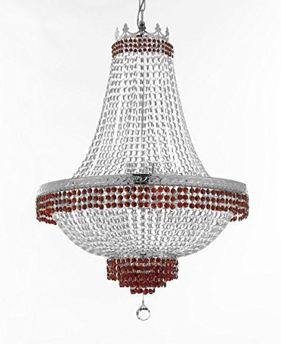 French Empire Crystal Chandelier Chandeliers Lighting Trimmed With Ruby Red Crystal Good For Dining Room Foyer Entryway Family Room And More H36" W30" - A500-B74/Cs/870/14