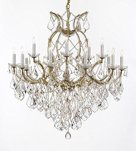 Maria Theresa Chandelier Crystal Lighting Fixture Pendant Ceiling Lamp For Dining Room Entryway Living Room Dressed With Large Luxe Diamond Cut Crystals H38" X W37" - A500-B90/21510/15+1Dc