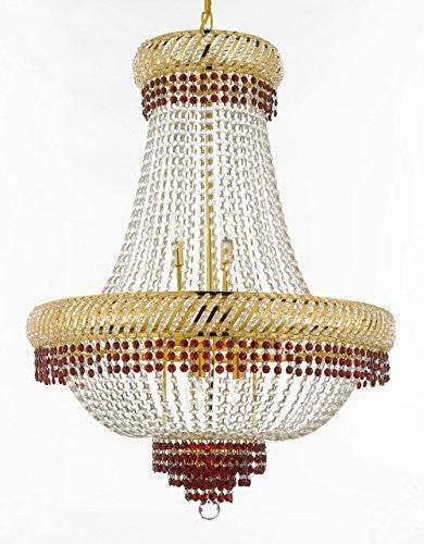 French Empire Crystal Chandelier Chandeliers Lighting Trimmed With Ruby Red Crystal Good For Dining Room Foyer Entryway Family Room And More H26" X W23" - A500-B74/Cg/448/9