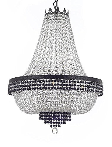 French Empire Crystal Chandelier Chandeliers Lighting Trimmed with Jet Black Crystal With Dark Antique Finish! H36" X W30" Good for Dining Room, Foyer, Entryway, Family Room and More! - A500-B87/CB/870/14