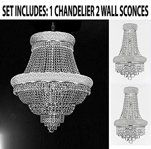 Set of 3-1 French Empire Crystal Chandelier Lighting H33 X W30 and 2 Empire Empress Crystal (tm) Wall Sconce Lighting W 12" H 17" - B92/CS/448/21 + C121-1800W12SC A500-