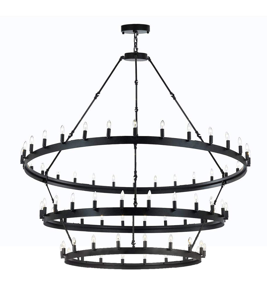 Wrought Iron Vintage Barn Metal Castile Three Tier Chandelier Chandeliers Industrial Loft Rustic Lighting W 63" H 75" - A113-3428/30+24+18