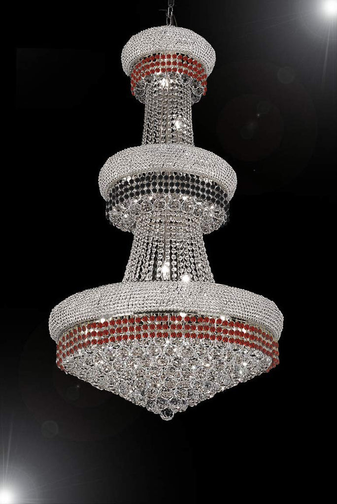 French Empire Crystal Chandelier Chandeliers Moroccan Style Lighting Trimmed with Ruby Red & Jet Black Crystal Good for Dining Room, Foyer, Entryway, Family Room and More! H50" X W30" - A500-B110/CS/541/24