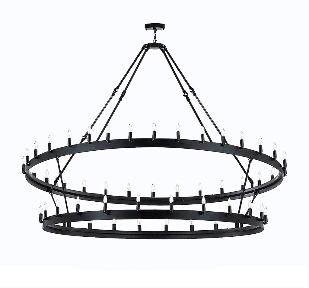 Wrought Iron Vintage Barn Metal Castile Two Tier Chandelier Chandeliers Industrial Loft Rustic Lighting W 70" H 66" - CO-3428/66