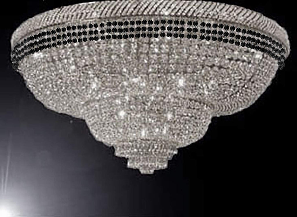 Flush French Empire Crystal Chandelier Chandeliers Moroccan Style Lighting Trimmed with Jet Black Crystal! Good for Dining Room, Foyer, Entryway, Family Room and More! H29" X W50" - A500-FLUSH/B79/CS/448/48