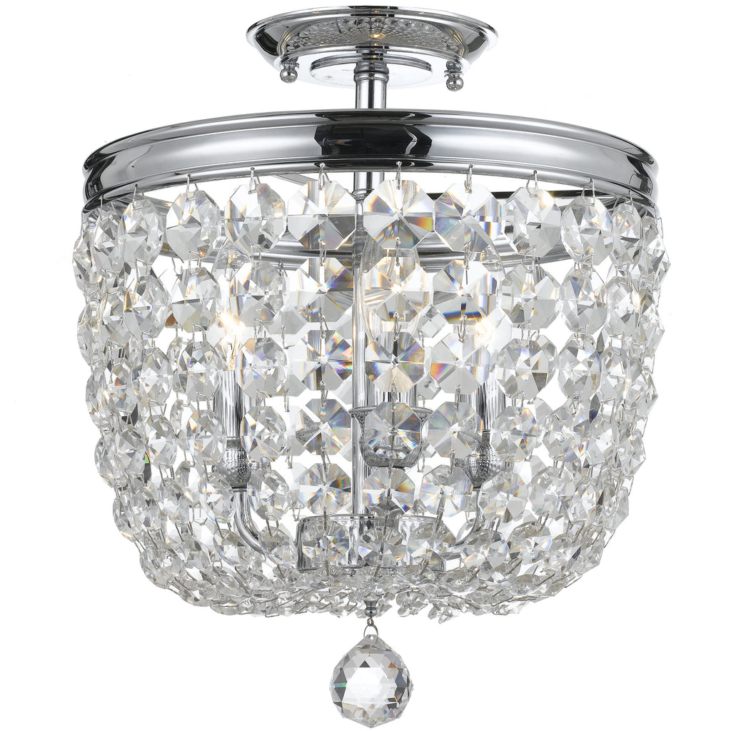 3 Light Polished Chrome Transitional Traditional Crystal Ceiling Mount Draped In Clear Swarovski Strass Crystal - C193-783-CH-CL-S