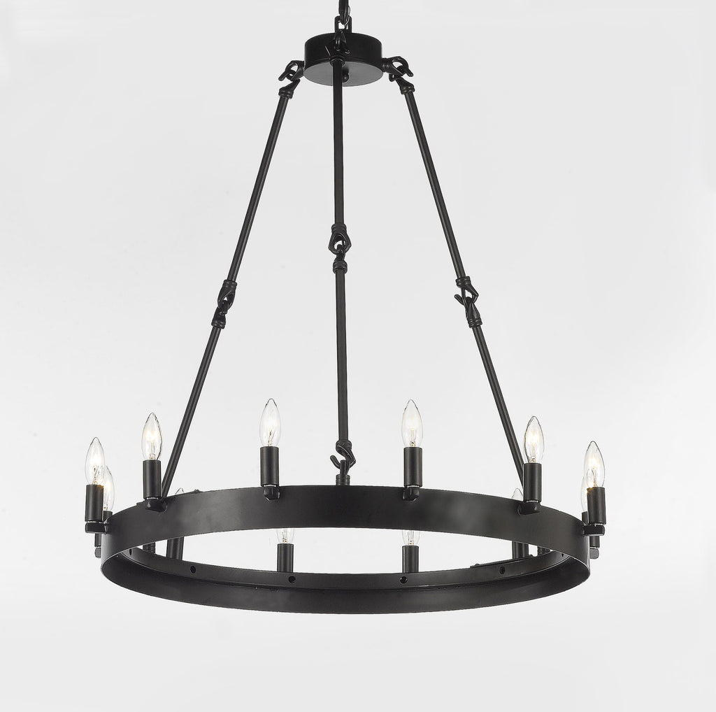 Wrought Iron Vintage Barn Metal Castile One Tier Chandelier Chandeliers Industrial Loft Rustic Lighting W 26" H 27" - A113-3428/12