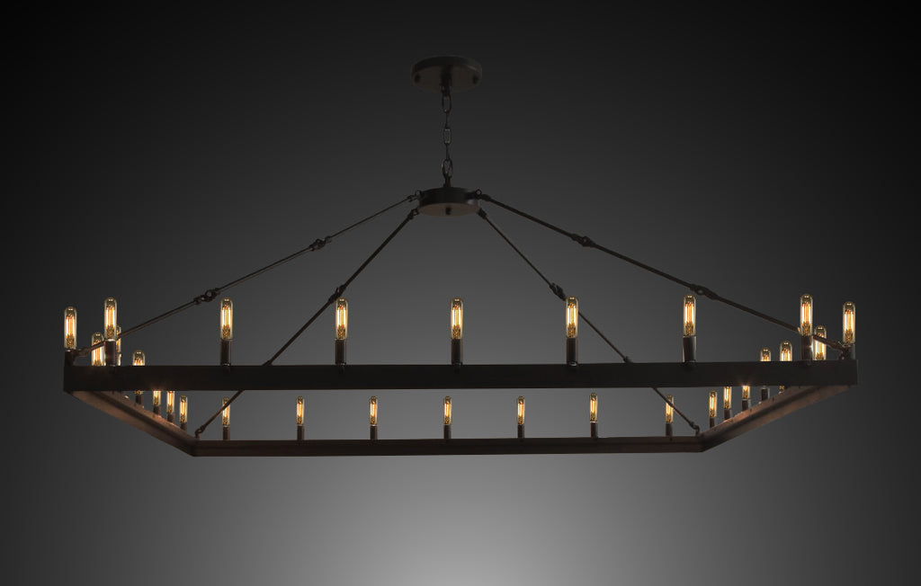 Wrought Iron Vintage Barn Metal Castile One Tier Square Chandelier Chandeliers Industrial Loft Rustic Lighting W 63" H 41" - A113-B48/3428/52