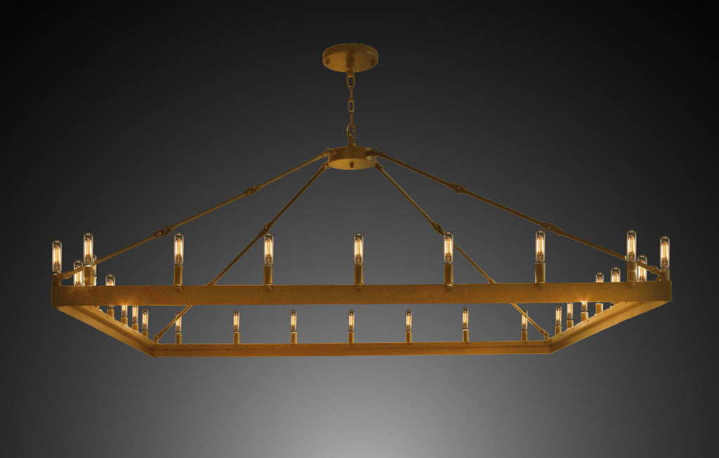 *CLOSEOUT PRICE - LIMITED QUANTITY LEFT* Wrought Iron Vintage Barn Metal Castile One Tier Square Chandelier Chandeliers Industrial Loft Rustic Lighting W 63" H 41" - CO-B48/CG/3428/52