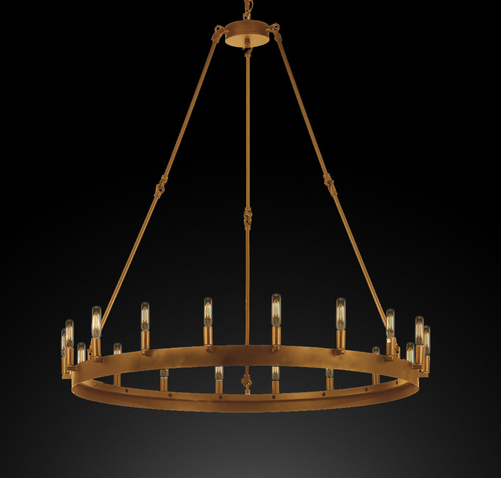 Wrought Iron Vintage Barn Metal Castile One Tier Chandelier Chandeliers Industrial Loft Rustic Lighting W 38" H 40" - A113-CG/3428/18