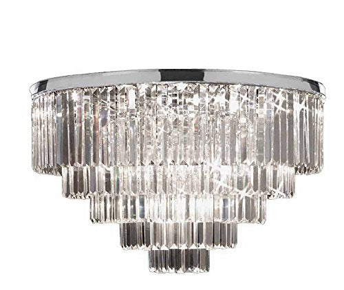 *CLOSEOUT PRICE - LIMITED QUANTITY LEFT* Flush Retro Palladium Crystal Glass Fringe Chandelier Chrome Finish H25" W33.5" - CO-Flush/2164/18
