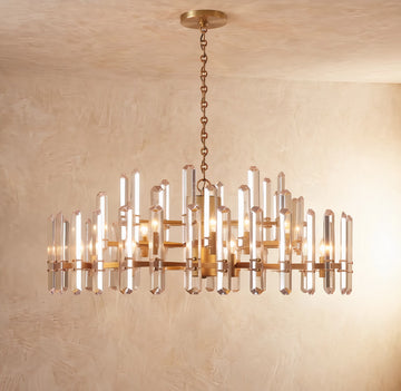 Inspired Bonnington Style 48 Inch Round Crystal Chandelier Lacquered Burnished Brass - Main Product View
