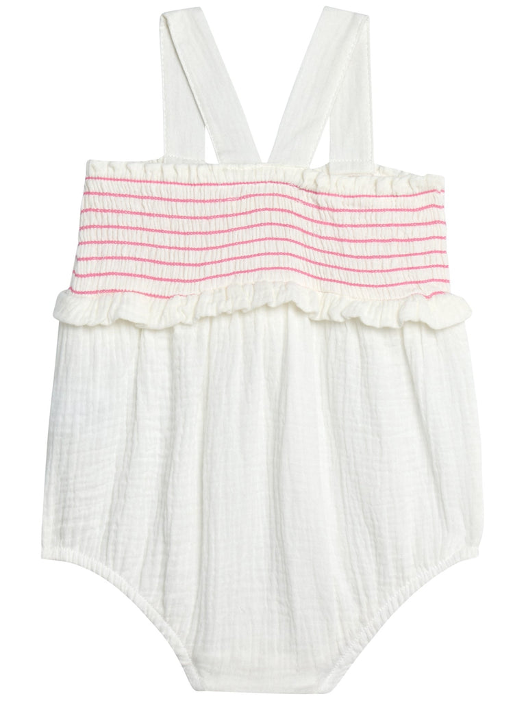 Baby Girls' Smocked Cotton Romper with Sun Hat Set, 2-Piece