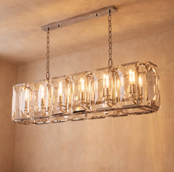 Inspired Harlow Style 42 Inch Rectangular Crystal Prism Chandelier Polished Stainless Steel - Main Product View