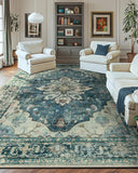 Area Rugs Washable Non-Slip, Floral Vintage Distress Print Pattern Medallion Carpet for Living Room Bedroom Dining Room
