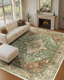Area Rugs Washable Non-Slip, Floral Vintage Distress Print Pattern Medallion Carpet for Living Room Bedroom Dining Room