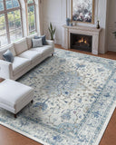 Area Rugs Washable Non-Slip, Floral Vintage Distress Print Pattern Medallion Carpet for Living Room Bedroom Dining Room