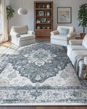 Area Rugs Washable Non-Slip, Floral Vintage Distress Print Pattern Medallion Carpet for Living Room Bedroom Dining Room
