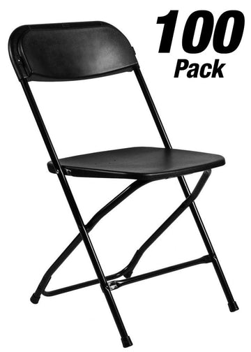 100 Chair Pack Black Plastic Folding Chair (Steel-Poly Chair)