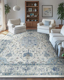 Area Rugs Washable Non-Slip, Floral Vintage Distress Print Pattern Medallion Carpet for Living Room Bedroom Dining Room