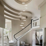 118" Long Staircase Chandelier For High Ceilings, Dimmable Modern Gold Led Pendant Lights With Lotus Leaf Shade,Gold Linear Spiral Chandelier For Foyer Entryway Double-Heigh