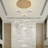 118" Long Staircase Chandelier For High Ceilings, Dimmable Modern Gold Led Pendant Lights With Lotus Leaf Shade,Gold Linear Spiral Chandelier For Foyer Entryway Double-Heigh