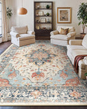 Area Rugs Washable Non-Slip, Floral Vintage Distress Print Pattern Medallion Carpet for Living Room Bedroom Dining Room