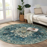 Area Rugs Washable Non-Slip, Floral Vintage Distress Print Pattern Medallion Carpet for Living Room Bedroom Dining Room