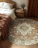Area Rugs Washable Non-Slip, Floral Vintage Distress Print Pattern Medallion Carpet for Living Room Bedroom Dining Room