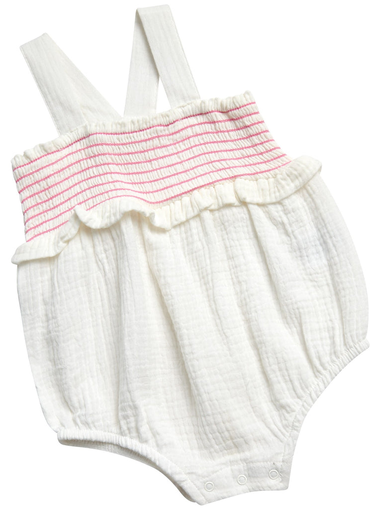 Baby Girls' Smocked Cotton Romper with Sun Hat Set, 2-Piece