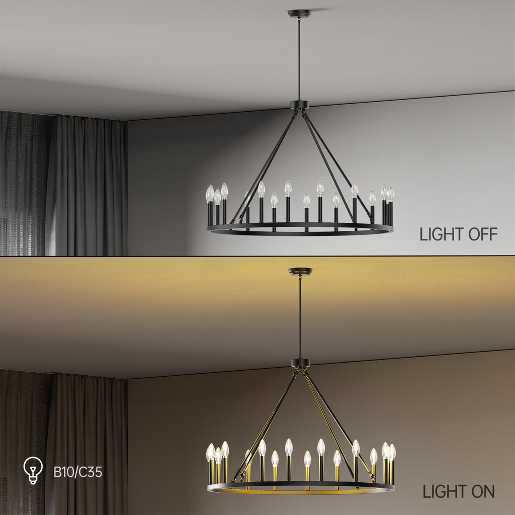16-Light 39.3"W Candle-Style Wagon Wheel Metal Chandelier For Ha0llway Bedroom Living Room Dining Room