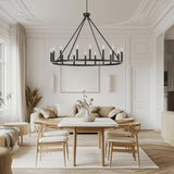 16-Light 39.3"W Candle-Style Wagon Wheel Metal Chandelier For Ha0llway Bedroom Living Room Dining Room