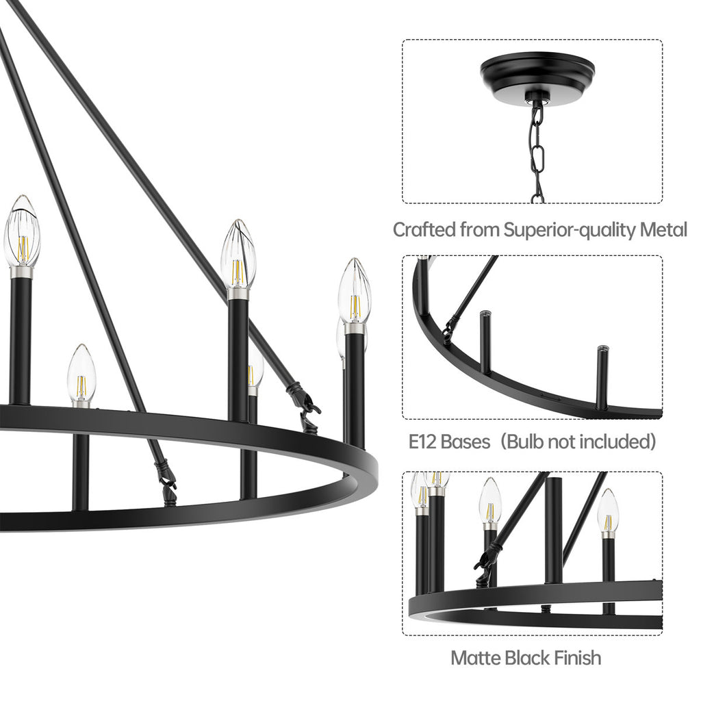 16-Light 39.3"W Candle-Style Wagon Wheel Metal Chandelier For Ha0llway Bedroom Living Room Dining Room