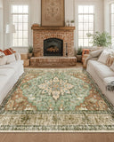 Area Rugs Washable Non-Slip, Floral Vintage Distress Print Pattern Medallion Carpet for Living Room Bedroom Dining Room